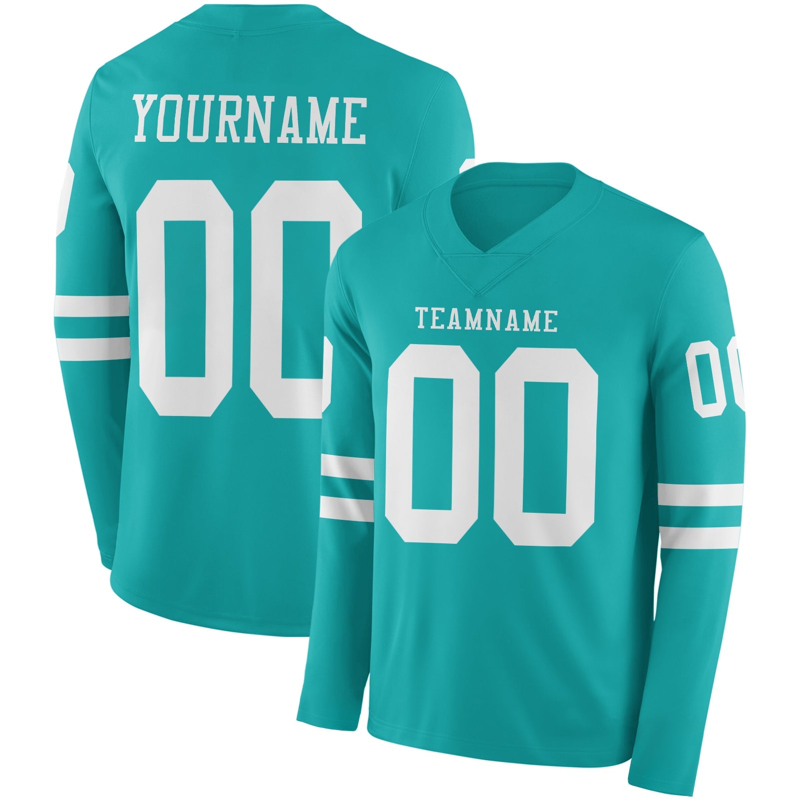 Custom Aqua White Long Sleeve Authentic Football Jersey - Main View