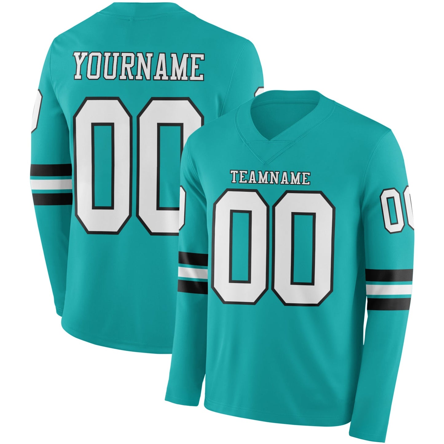 Custom Aqua White-Black Long Sleeve Authentic Football Jersey - Main View