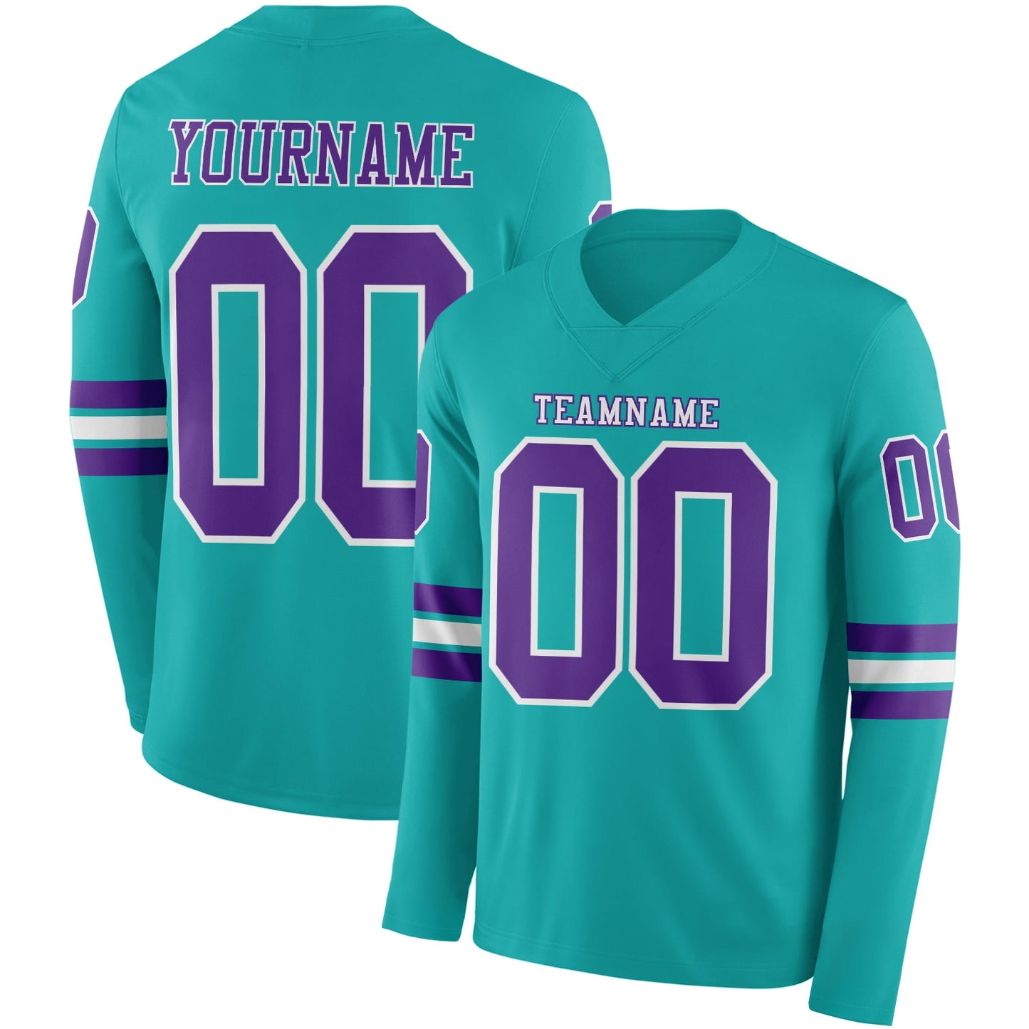 Custom Aqua Purple-White Long Sleeve Authentic Football Jersey - Main View