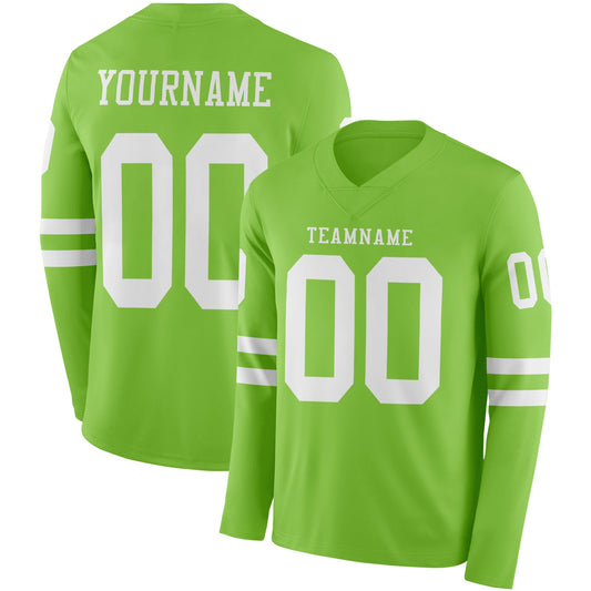 Custom Neon Green White Long Sleeve Authentic Football Jersey - Main View