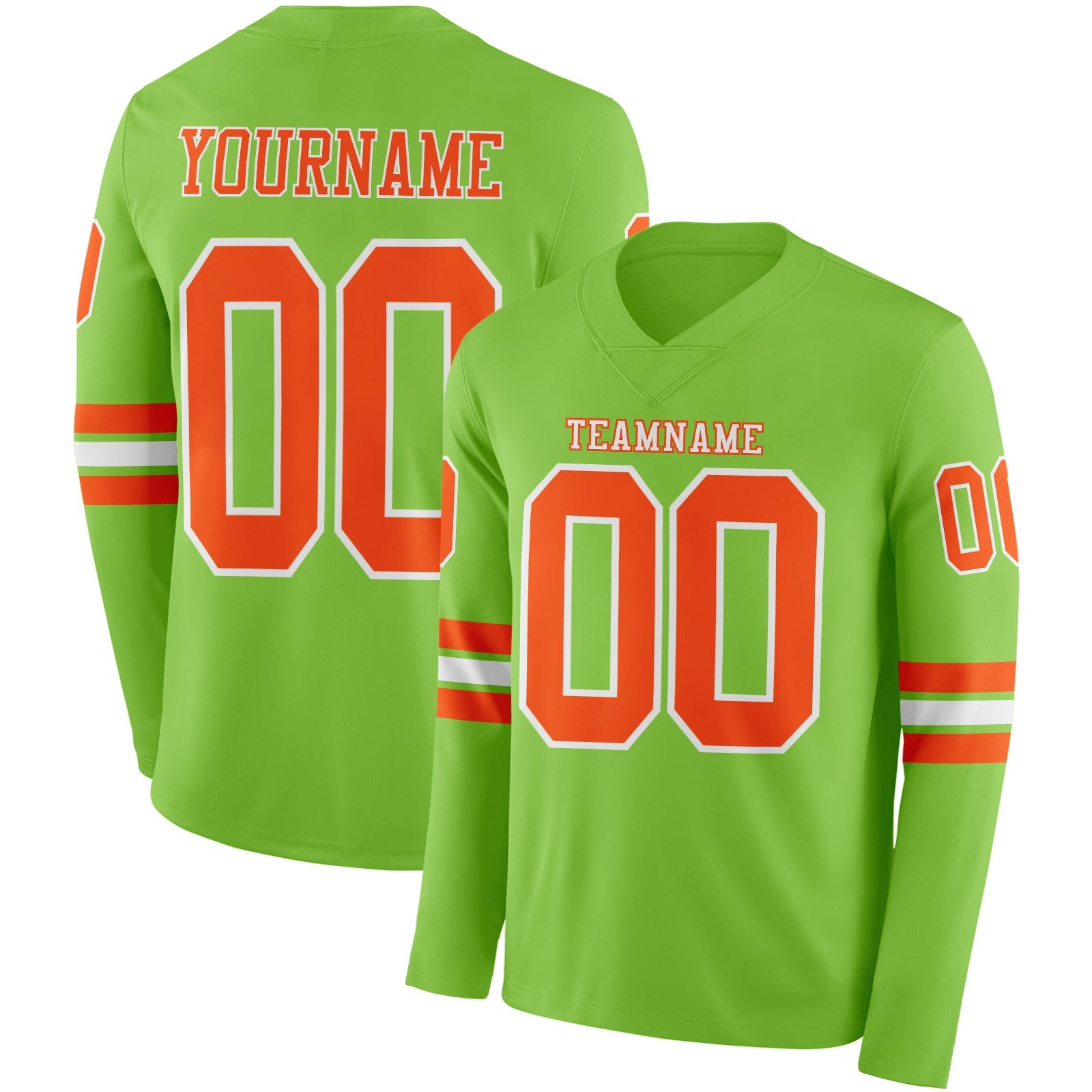 Custom Neon Green Orange-White Long Sleeve Authentic Football Jersey - Main View