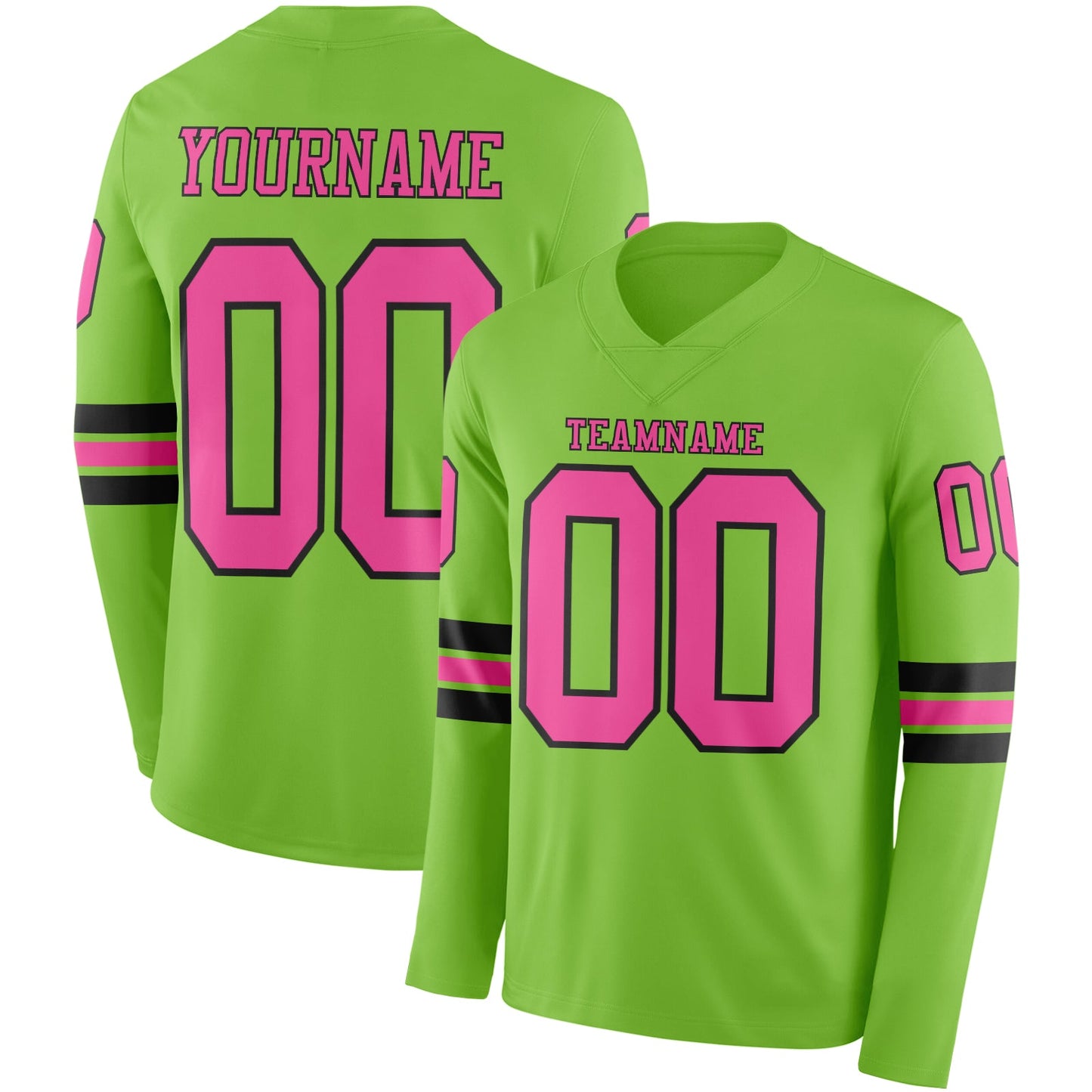Custom Neon Green Pink-Black Long Sleeve Authentic Football Jersey - Main View