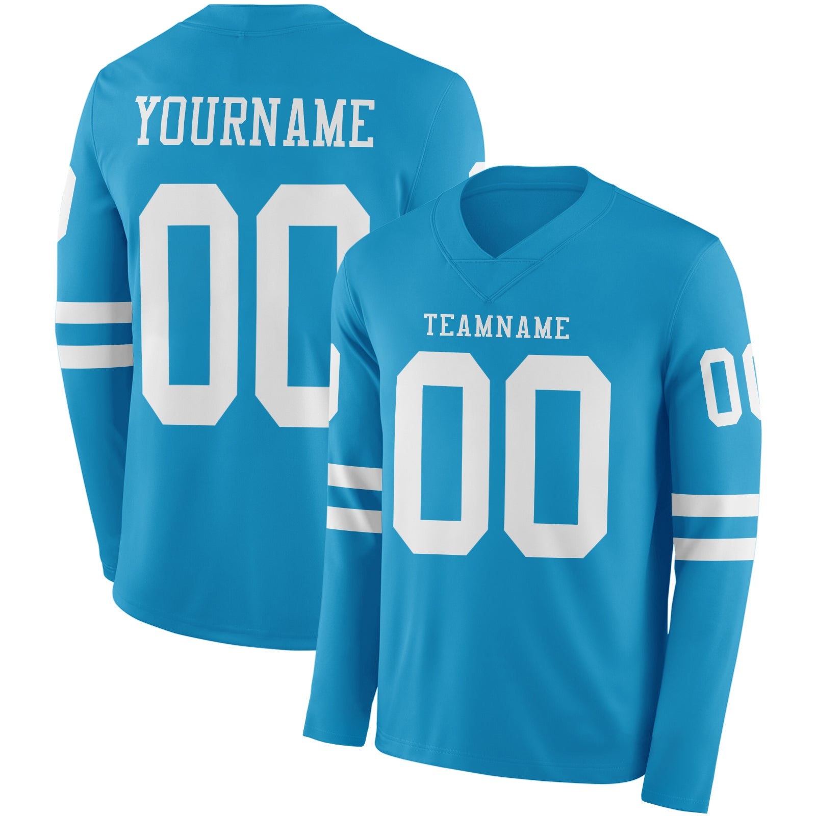Custom Panther Blue White Long Sleeve Authentic Football Jersey - Main View