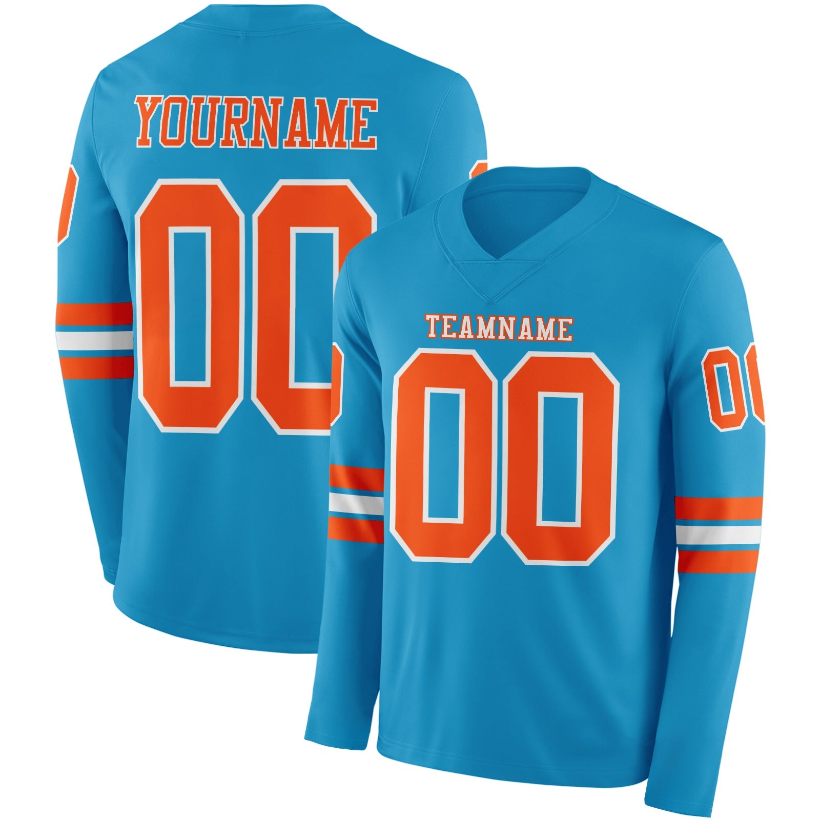 Custom Panther Blue Orange-White Long Sleeve Authentic Football Jersey - Main View