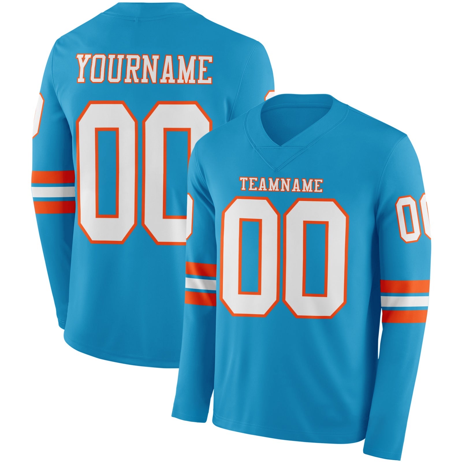 Custom Panther Blue White-Orange Long Sleeve Authentic Football Jersey - Main View