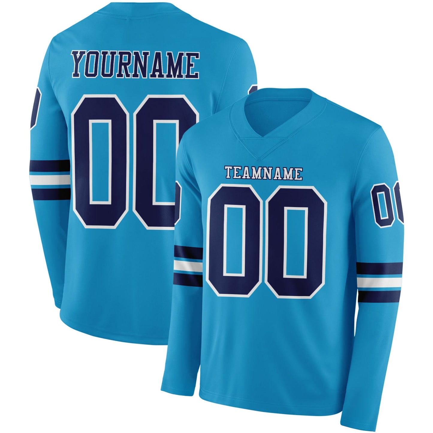Custom Panther Blue Navy-White Long Sleeve Authentic Football Jersey - Main View