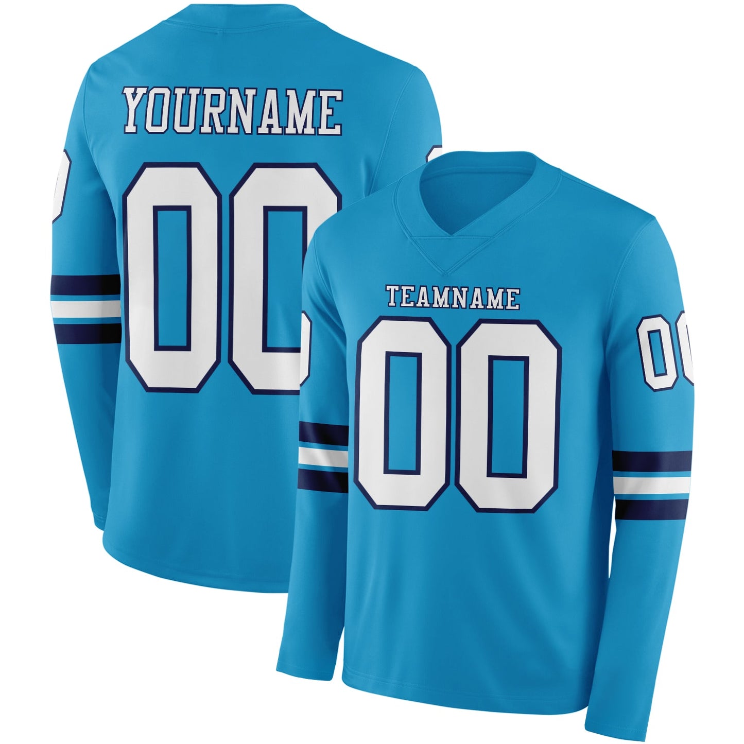 Custom Panther Blue White-Navy Long Sleeve Authentic Football Jersey - Main View