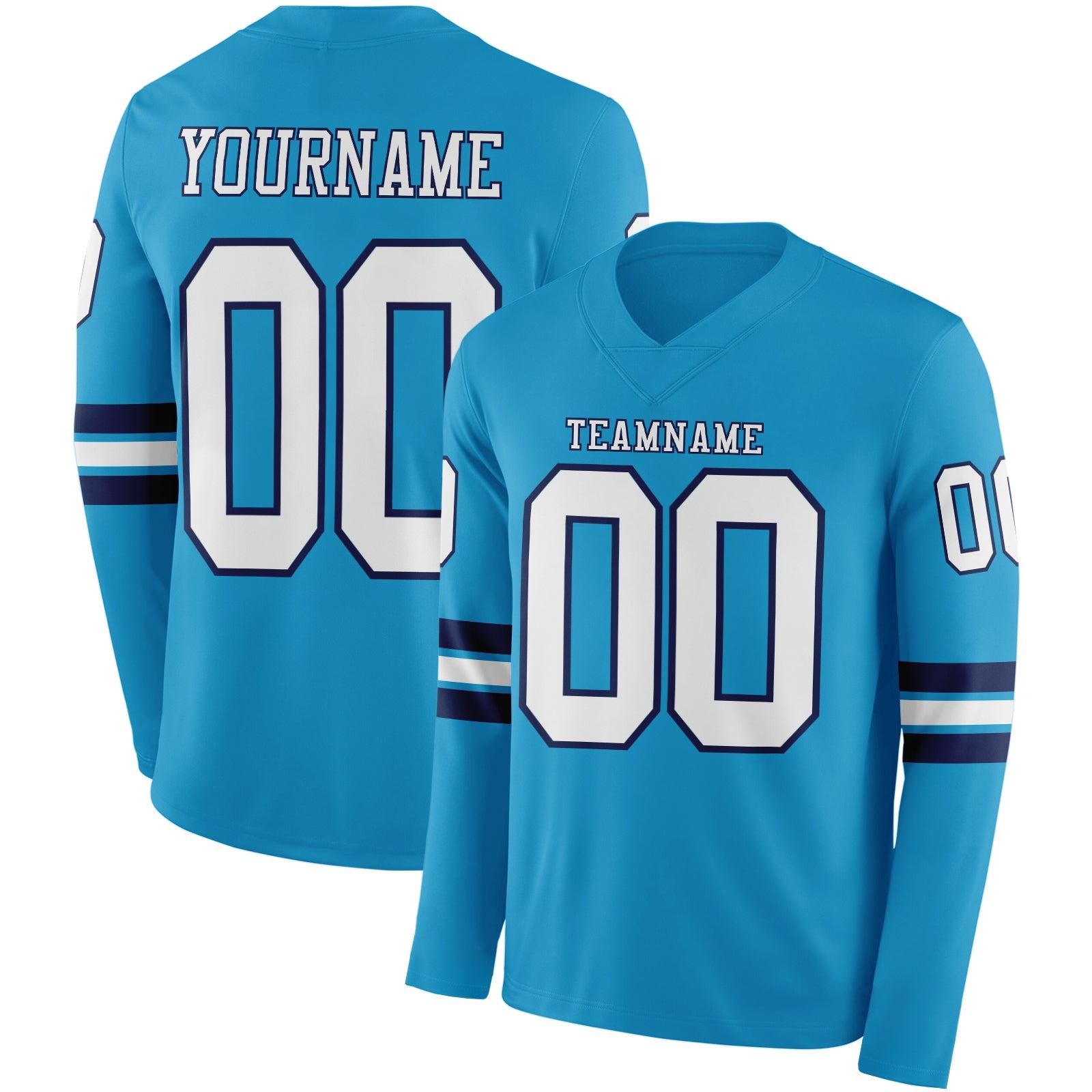 Custom Panther Blue White-Navy Long Sleeve Authentic Football Jersey - Main View
