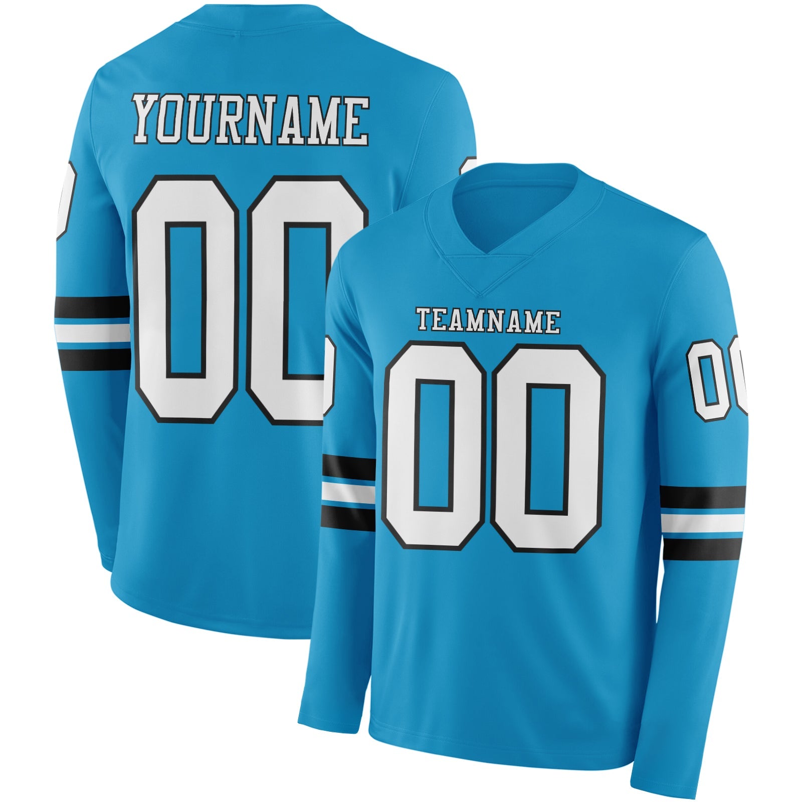 Custom Panther Blue White-Black Long Sleeve Authentic Football Jersey - Main View