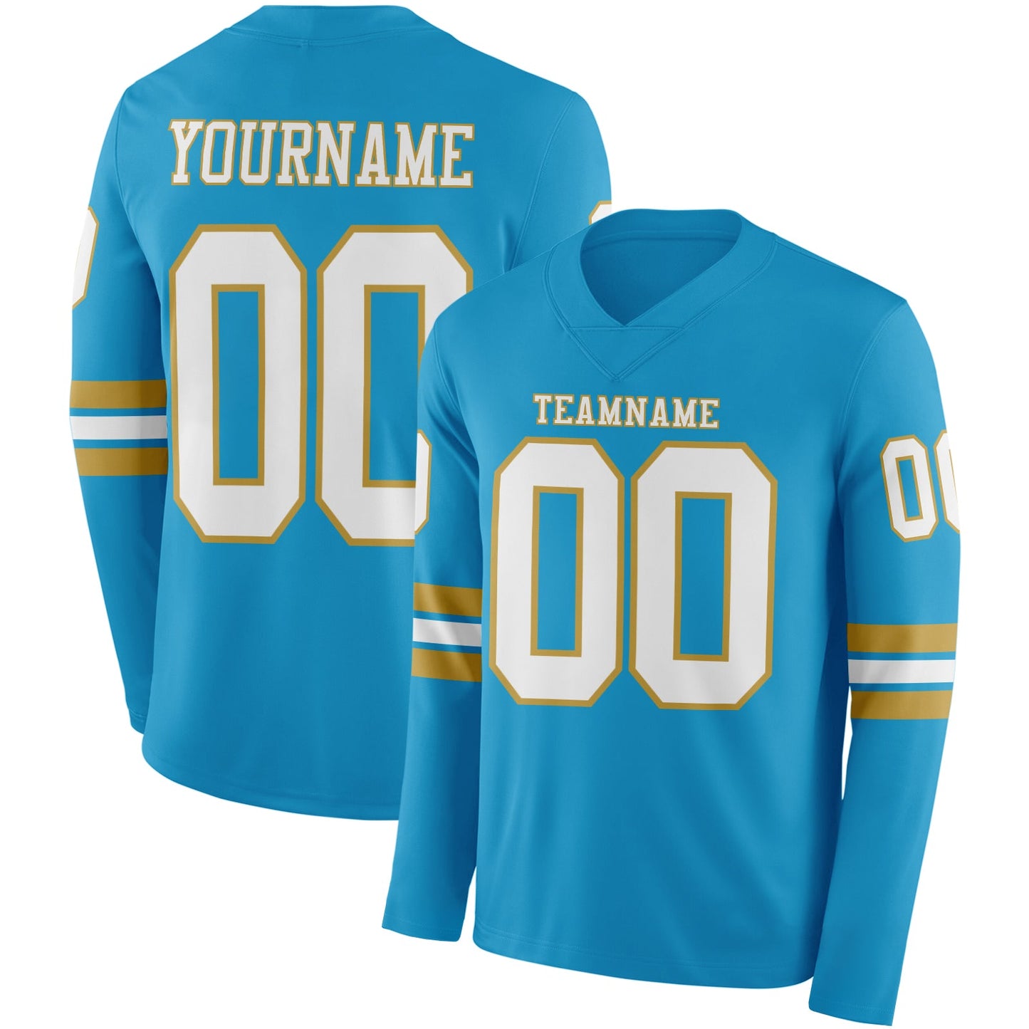 Custom Panther Blue White-Old Gold Long Sleeve Authentic Football Jersey - Main View