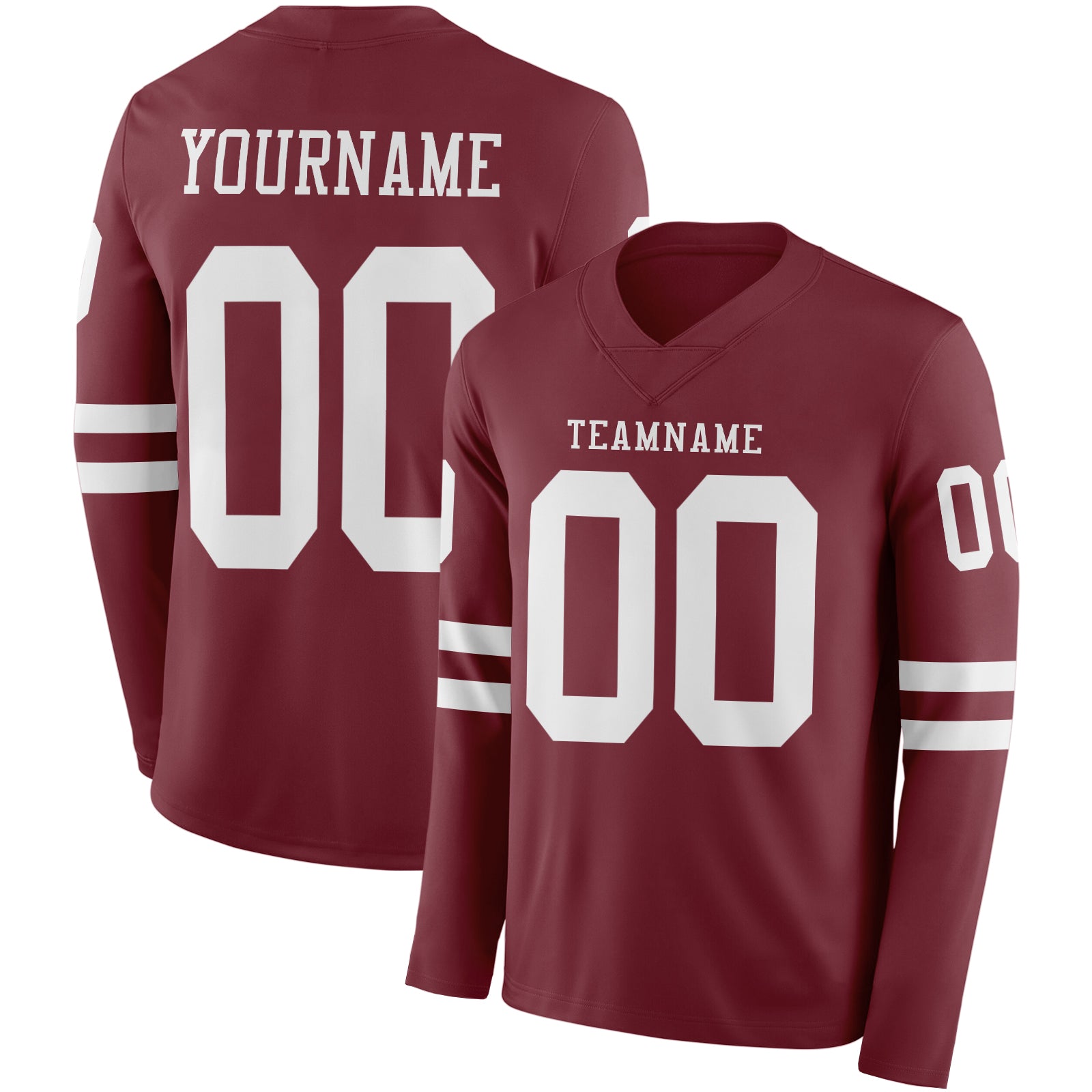 Custom Burgundy White Long Sleeve Authentic Football Jersey - Main View