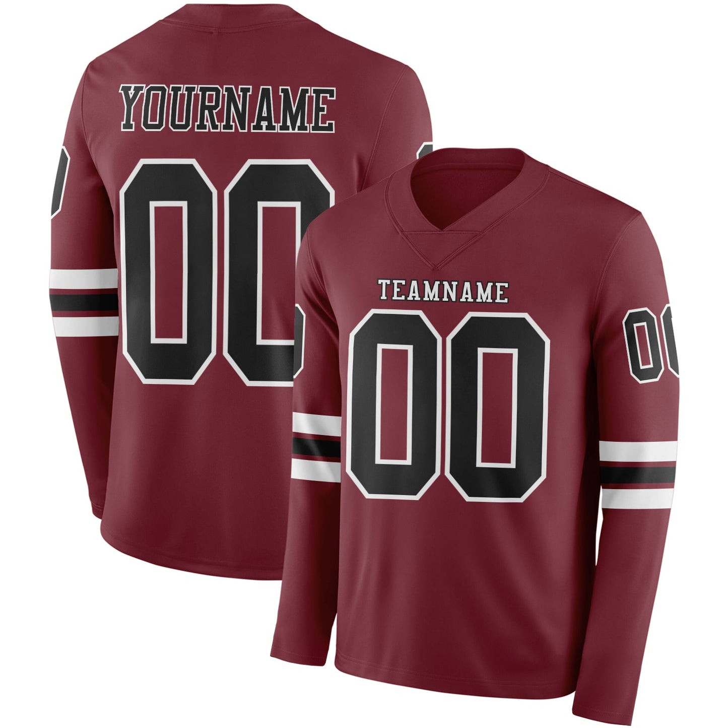 Custom Burgundy Black-White Long Sleeve Authentic Football Jersey - Main View