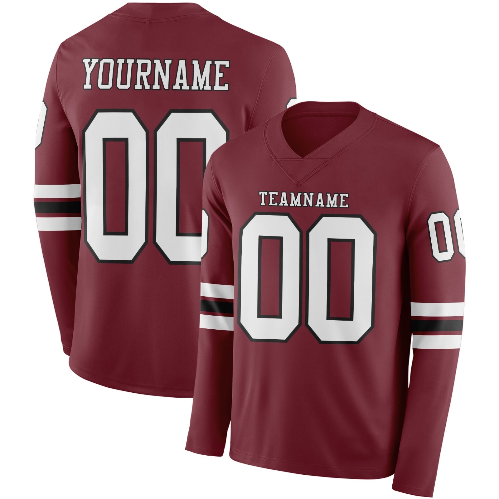 Custom Burgundy White-Black Long Sleeve Authentic Football Jersey - Main View