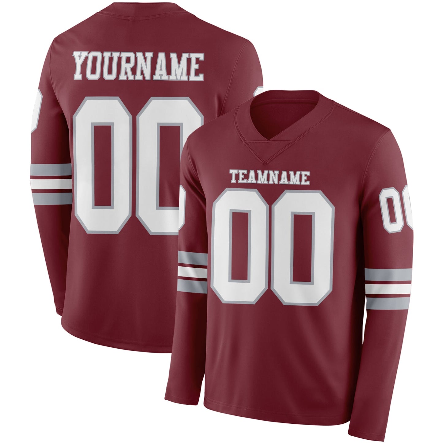 Custom Burgundy White-Gray Long Sleeve Authentic Football Jersey - Main View