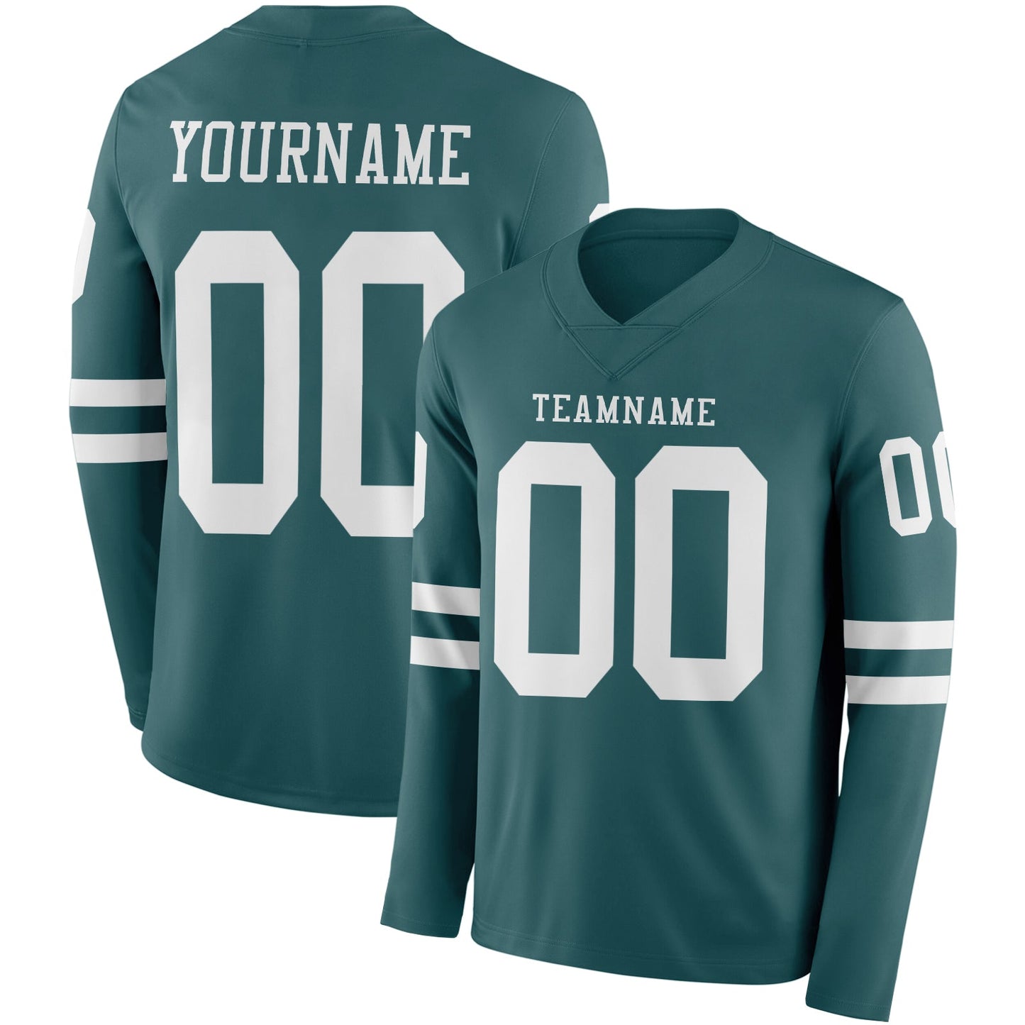 Custom Midnight Green White Long Sleeve Authentic Football Jersey - Main View