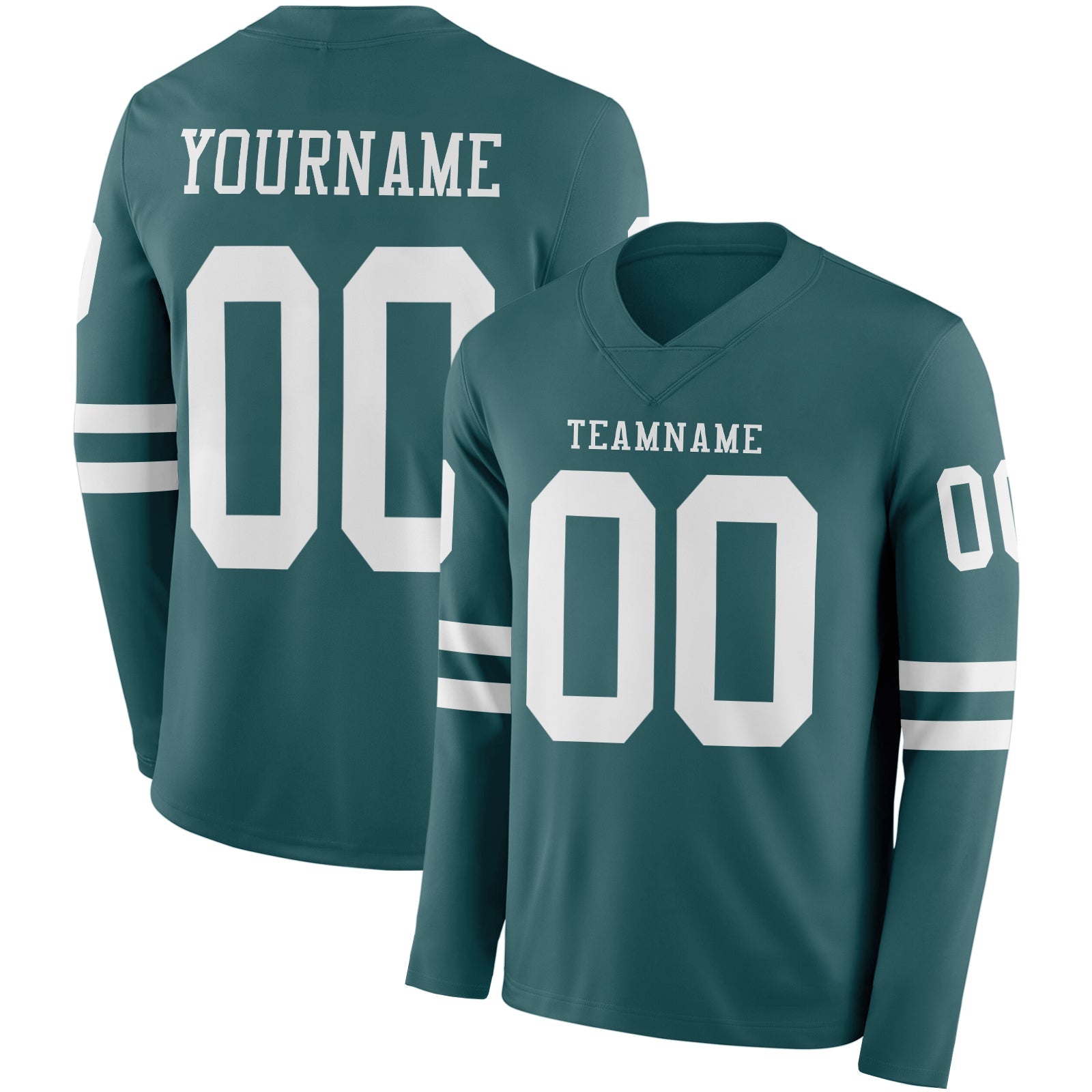 Custom Midnight Green White Long Sleeve Authentic Football Jersey - Main View