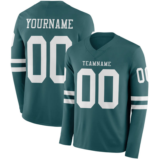 Custom Midnight Green White Long Sleeve Authentic Football Jersey - Main View