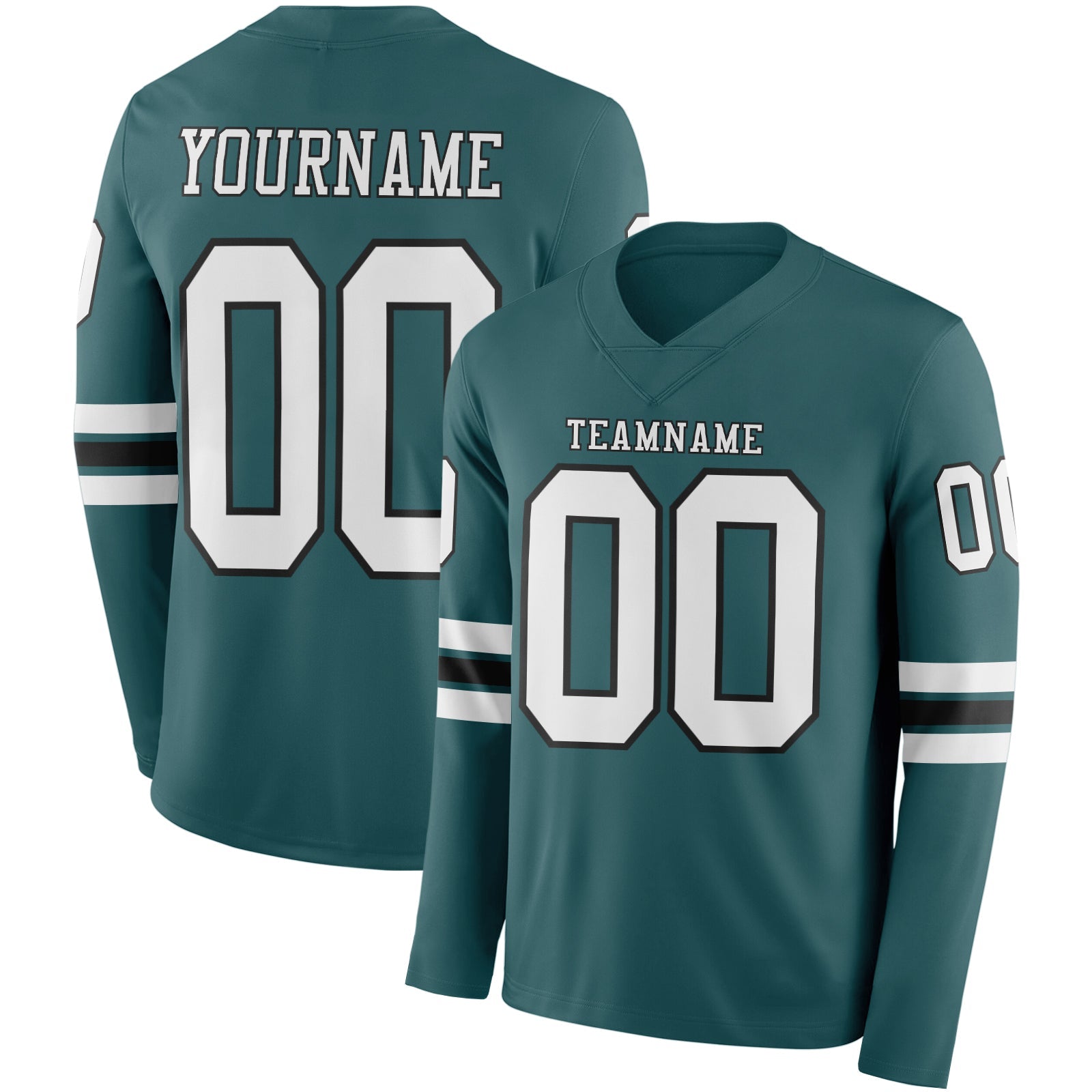 Custom Midnight Green White-Black Long Sleeve Authentic Football Jersey - Main View