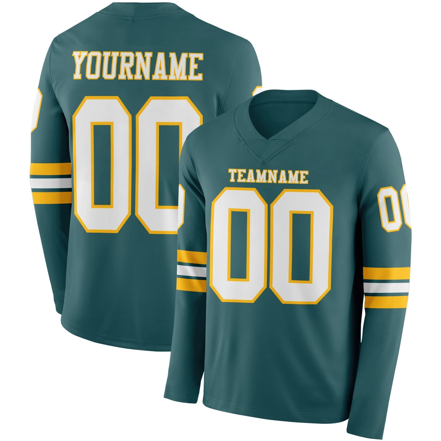 Custom Midnight Green White-Gold Long Sleeve Authentic Football Jersey - Main View