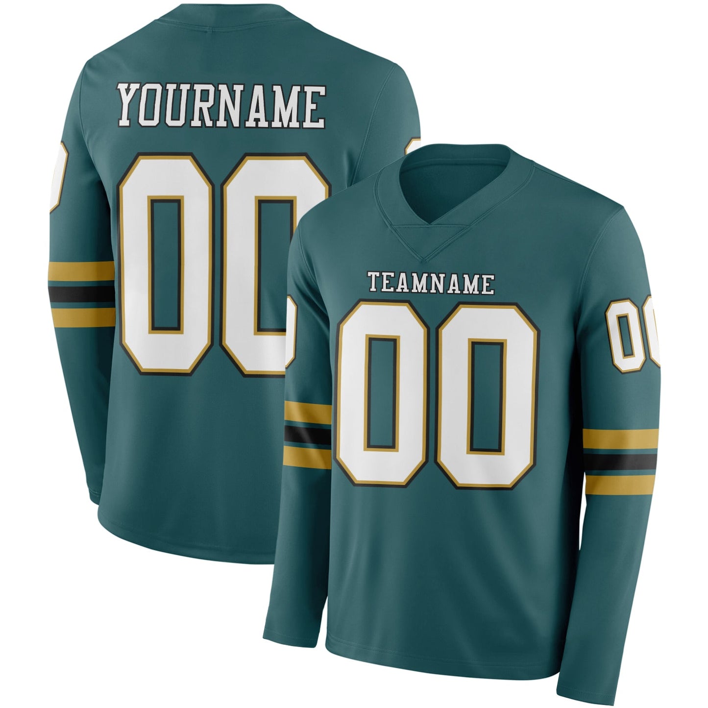 Custom Midnight Green White Old Gold-Black Long Sleeve Authentic Football Jersey - Main View