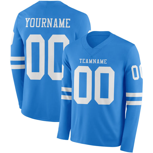Custom Powder Blue White Long Sleeve Authentic Football Jersey - Main View