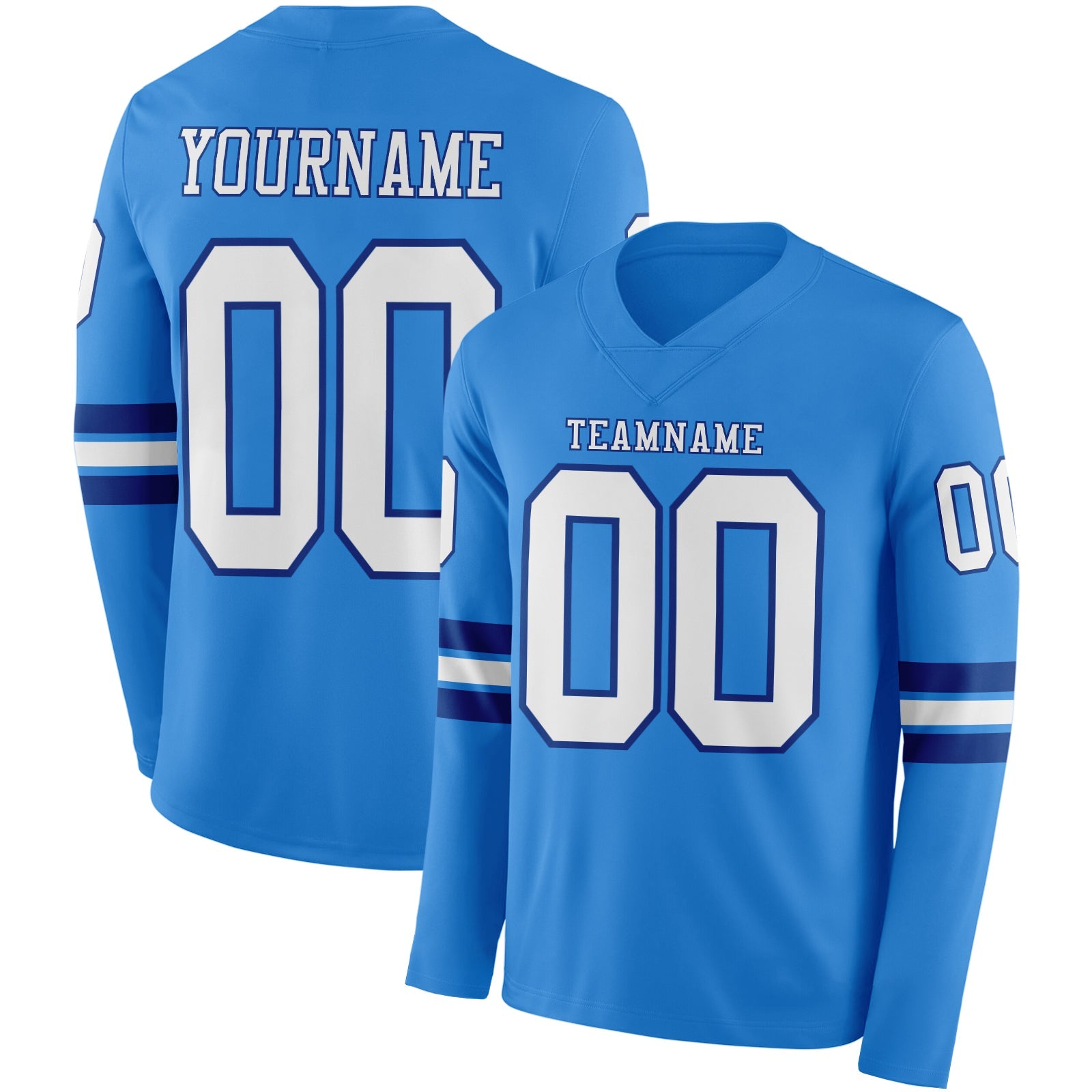 Custom Powder Blue White-Royal Long Sleeve Authentic Football Jersey - Main View