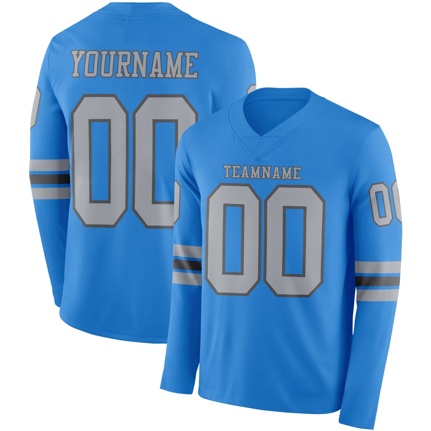 Custom Powder Blue Gray-Steel Gray Long Sleeve Authentic Football Jersey - Main View