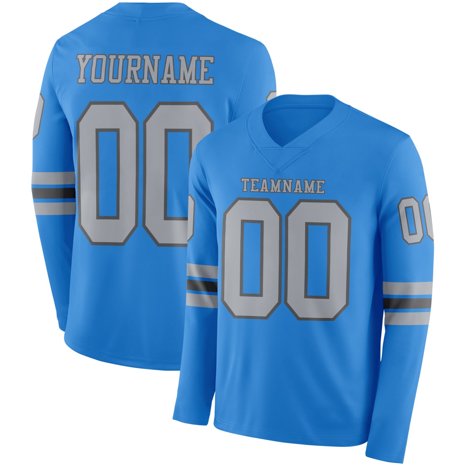 Custom Powder Blue Gray-Steel Gray Long Sleeve Authentic Football Jersey - Main View