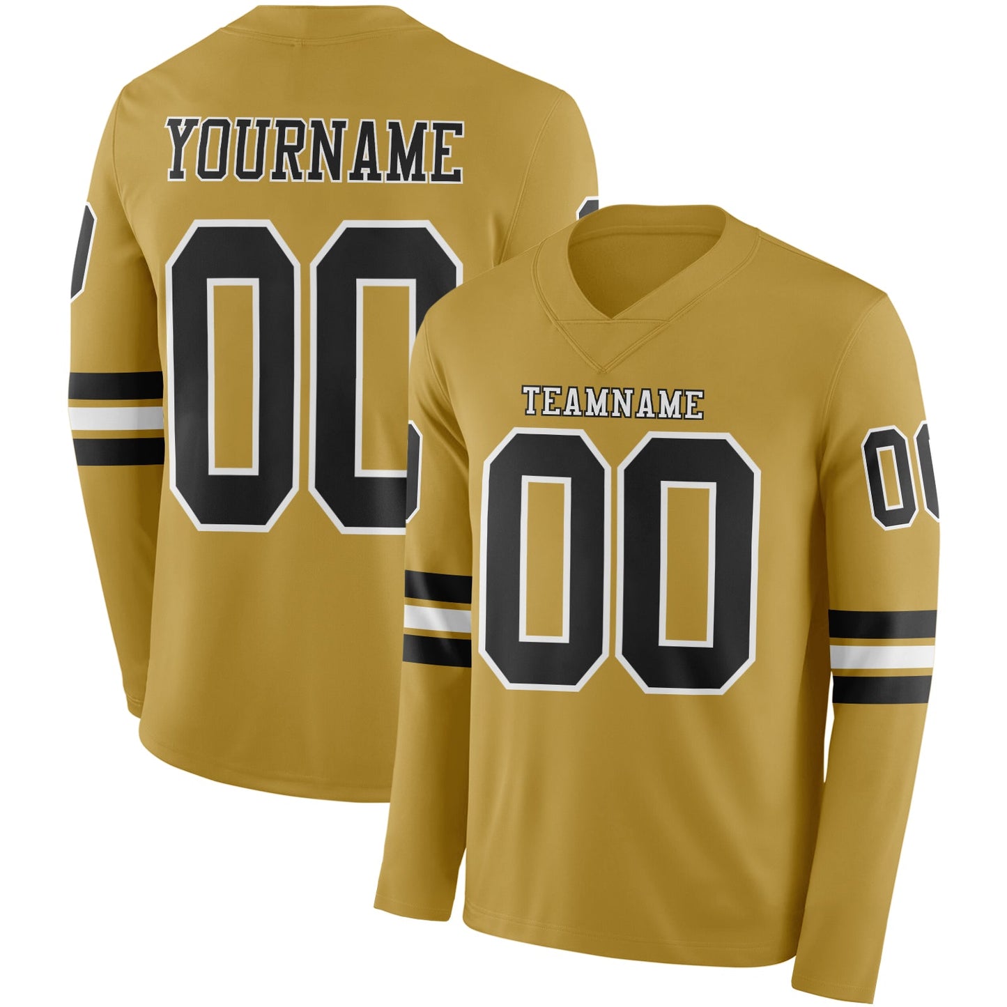 Custom Old Gold Black-White Long Sleeve Authentic Football Jersey - Main View