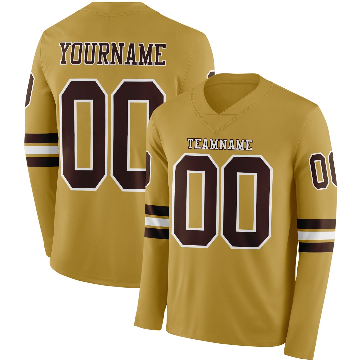 Custom Old Gold Brown-White Long Sleeve Authentic Football Jersey - Main View