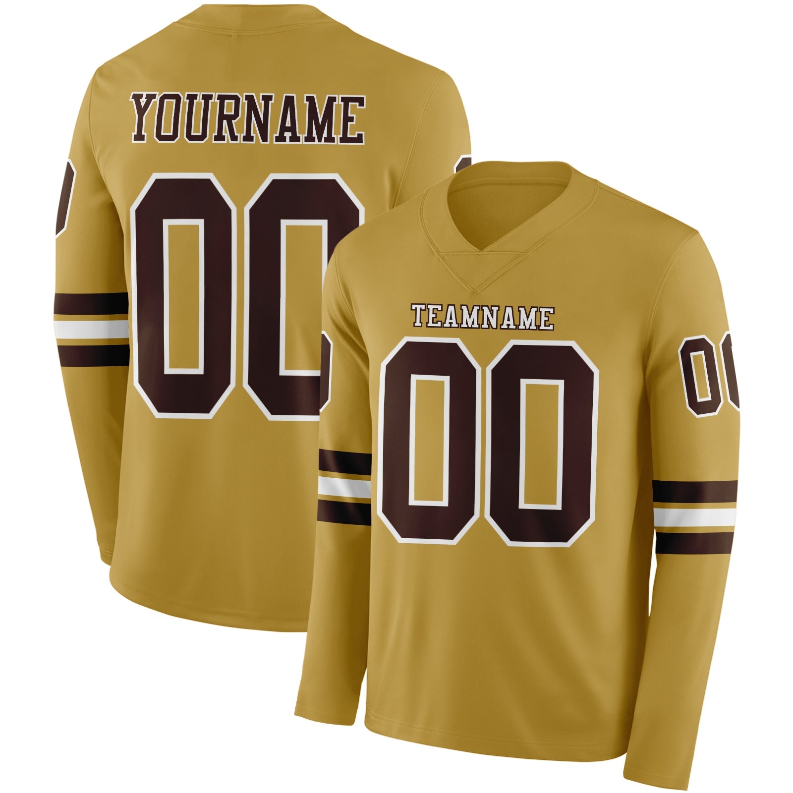 Custom Old Gold Brown-White Long Sleeve Authentic Football Jersey - Main View