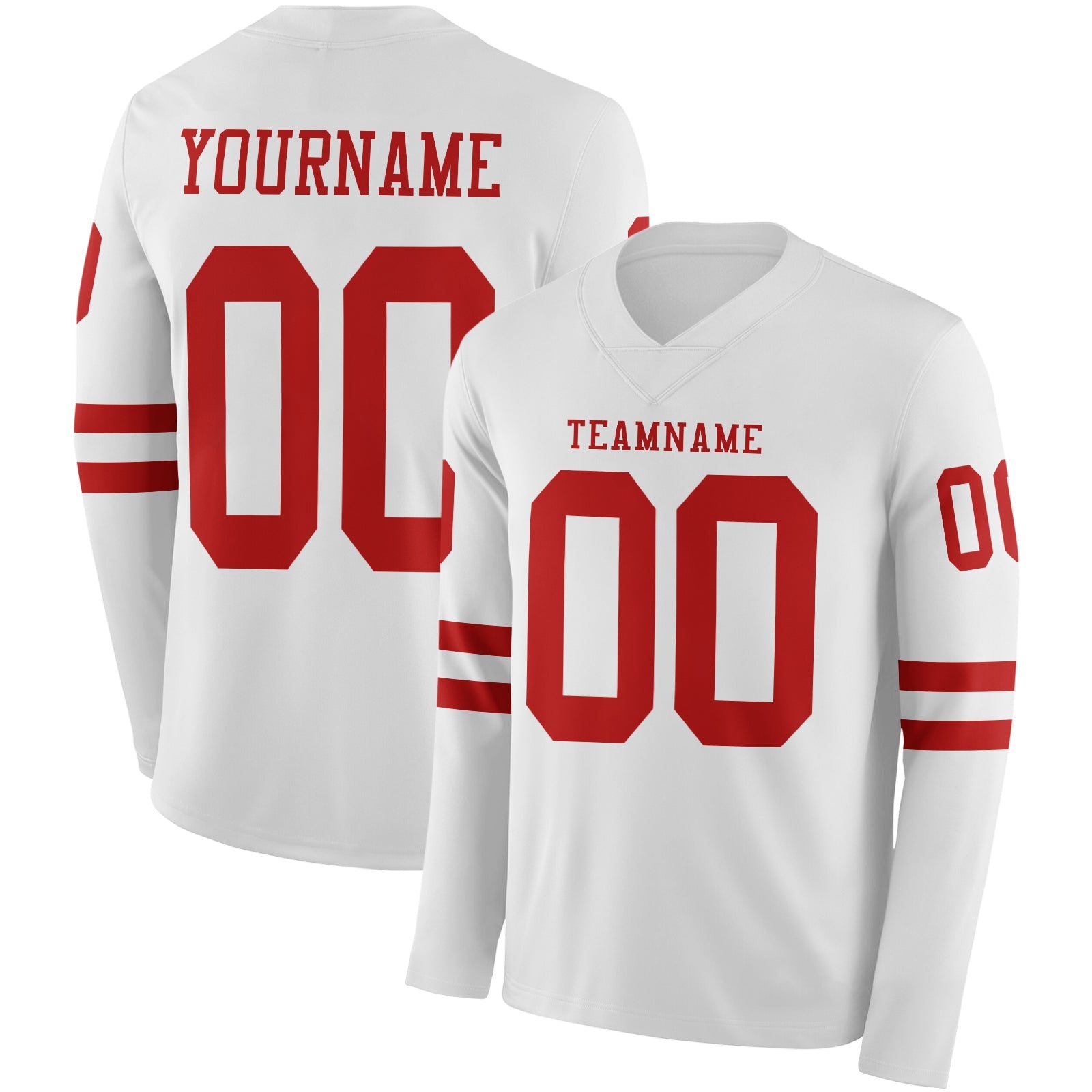Custom White Red Long Sleeve Authentic Football Jersey - Main View