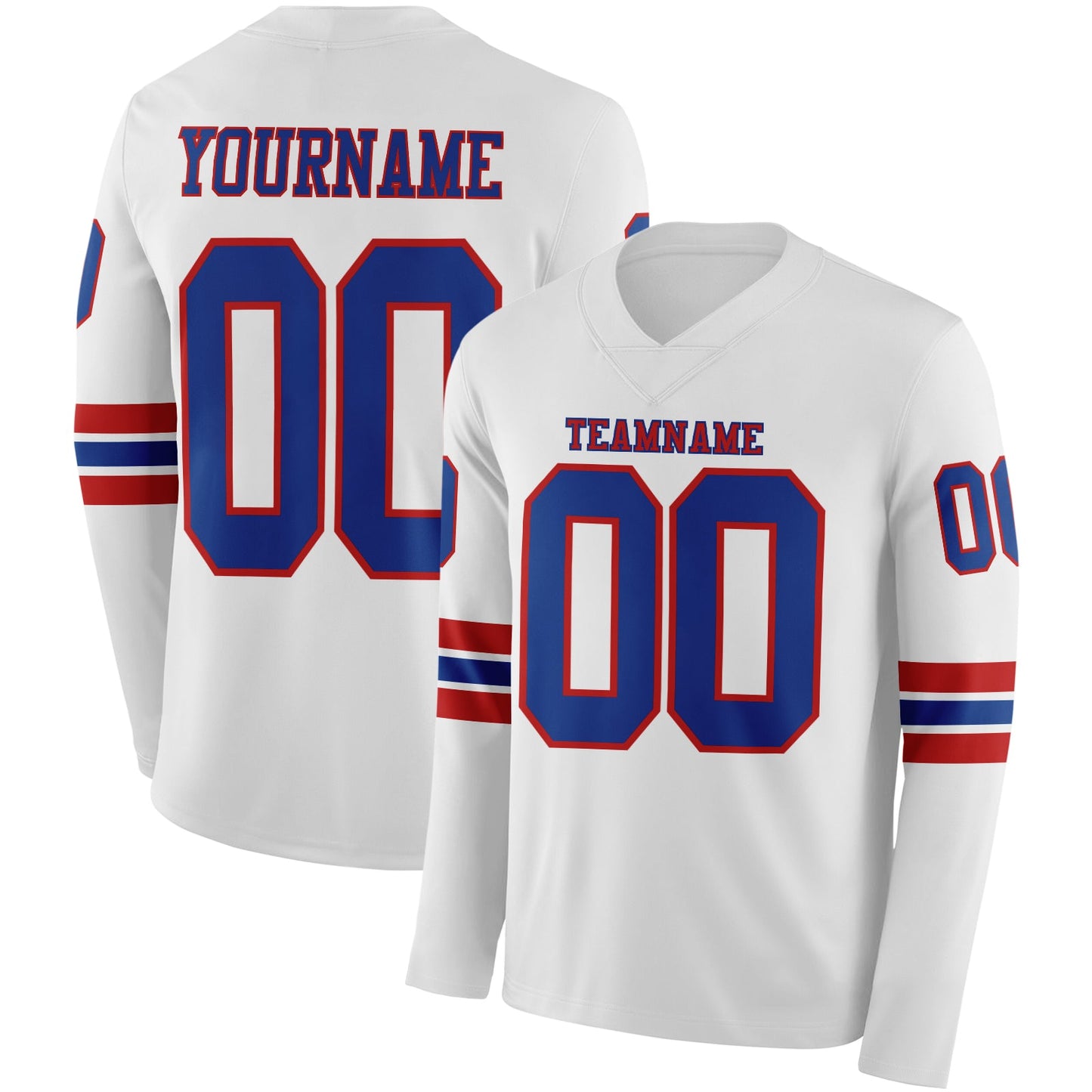 Custom White Royal-Red Long Sleeve Authentic Football Jersey - Main View