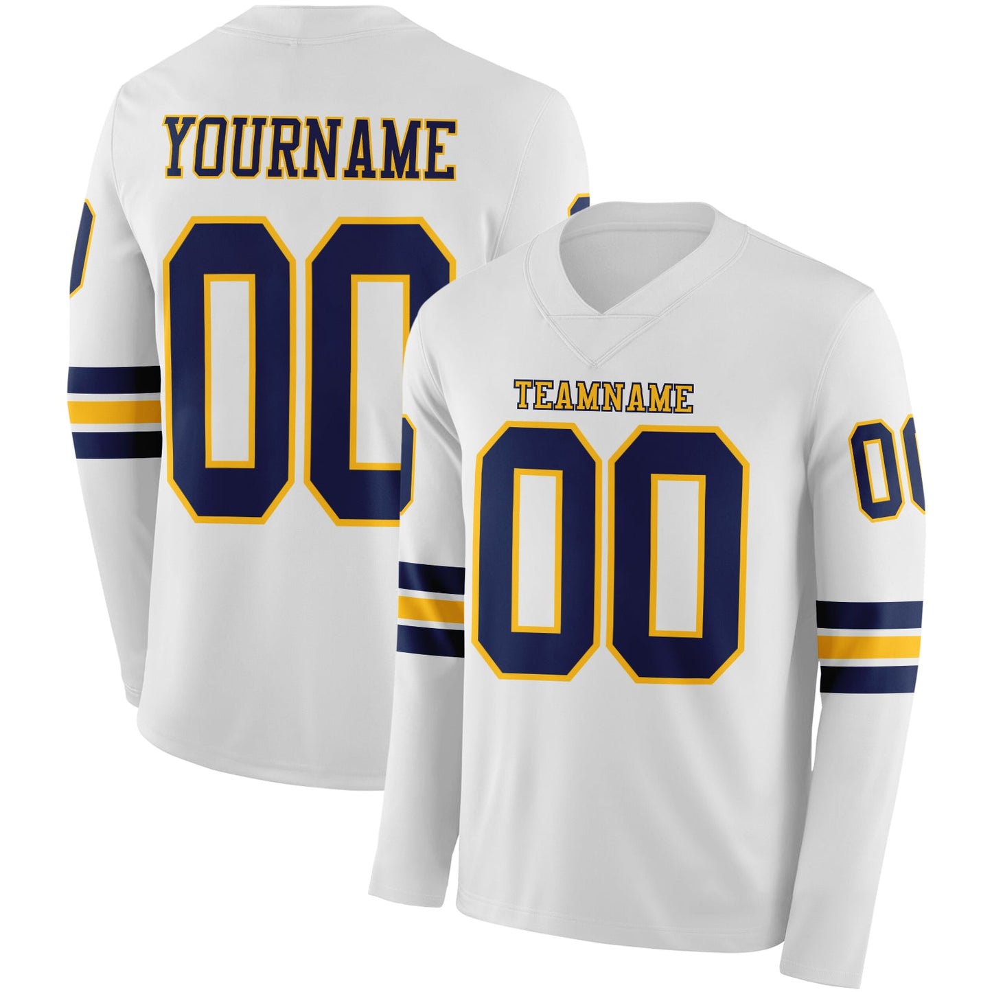 Custom White Navy-Gold Long Sleeve Authentic Football Jersey - Main View