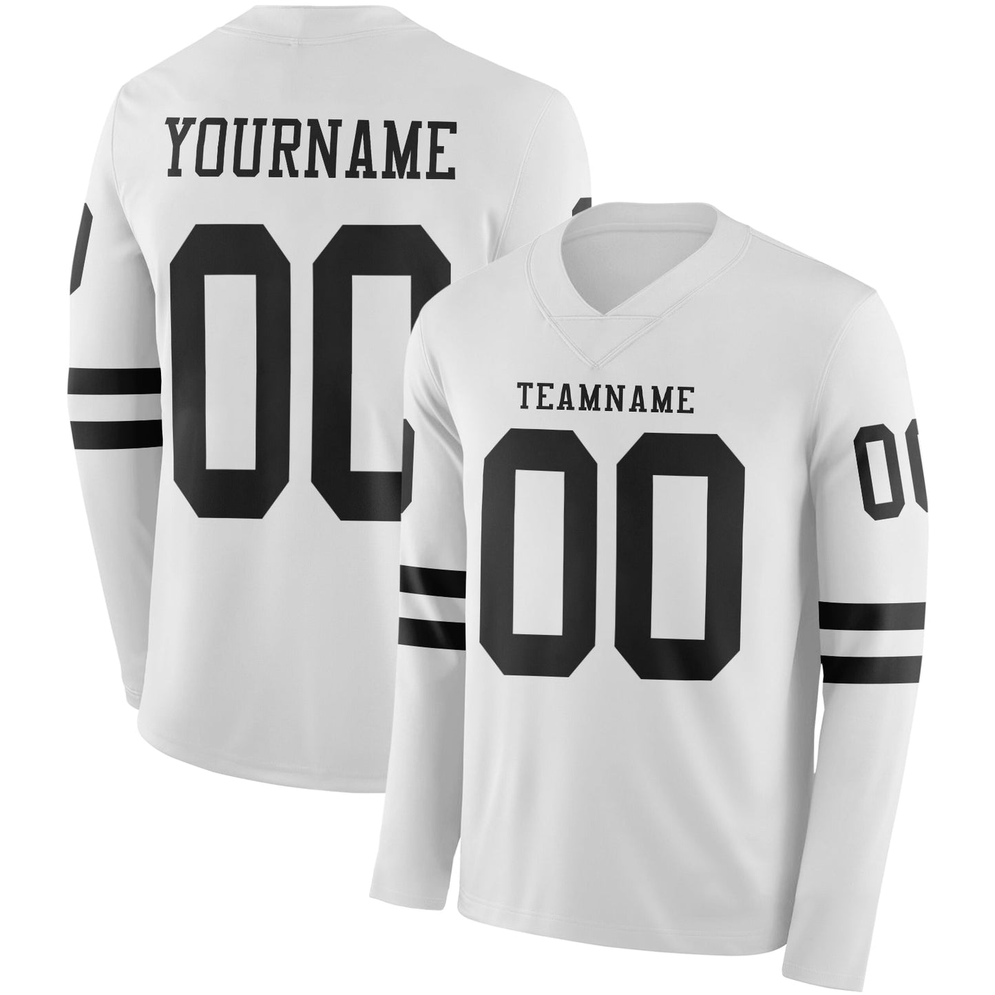 Custom White Black Long Sleeve Authentic Football Jersey - Main View