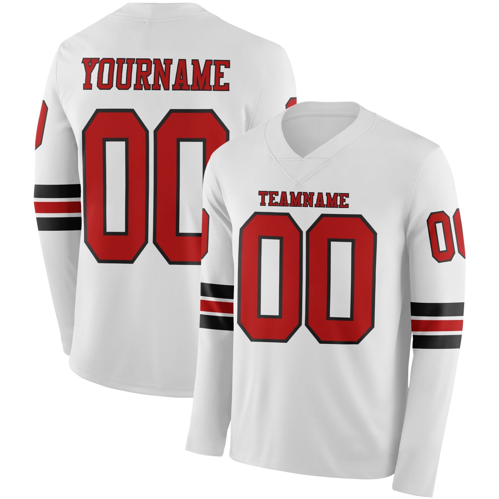 Custom White Red-Black Long Sleeve Authentic Football Jersey - Main View