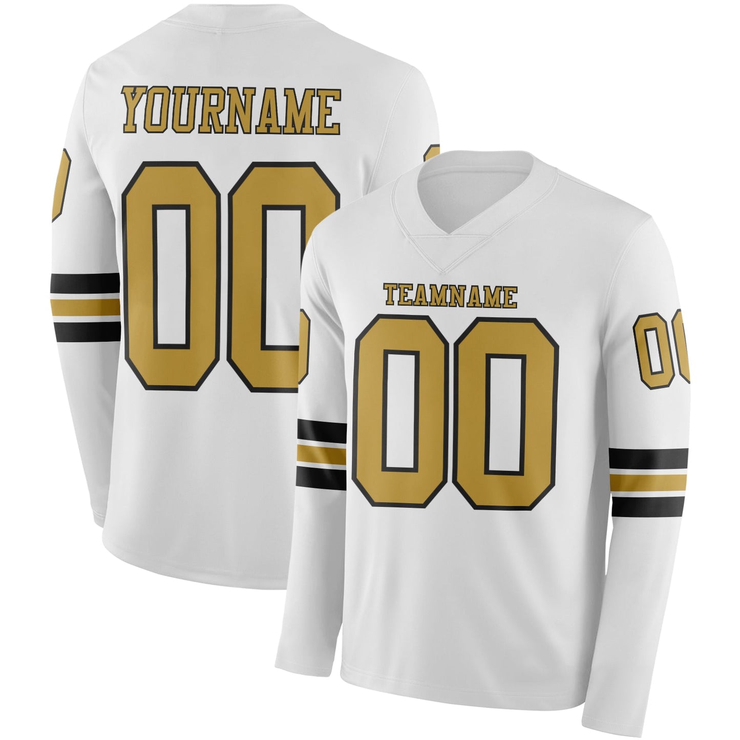 Custom White Old Gold-Black Long Sleeve Authentic Football Jersey - Main View