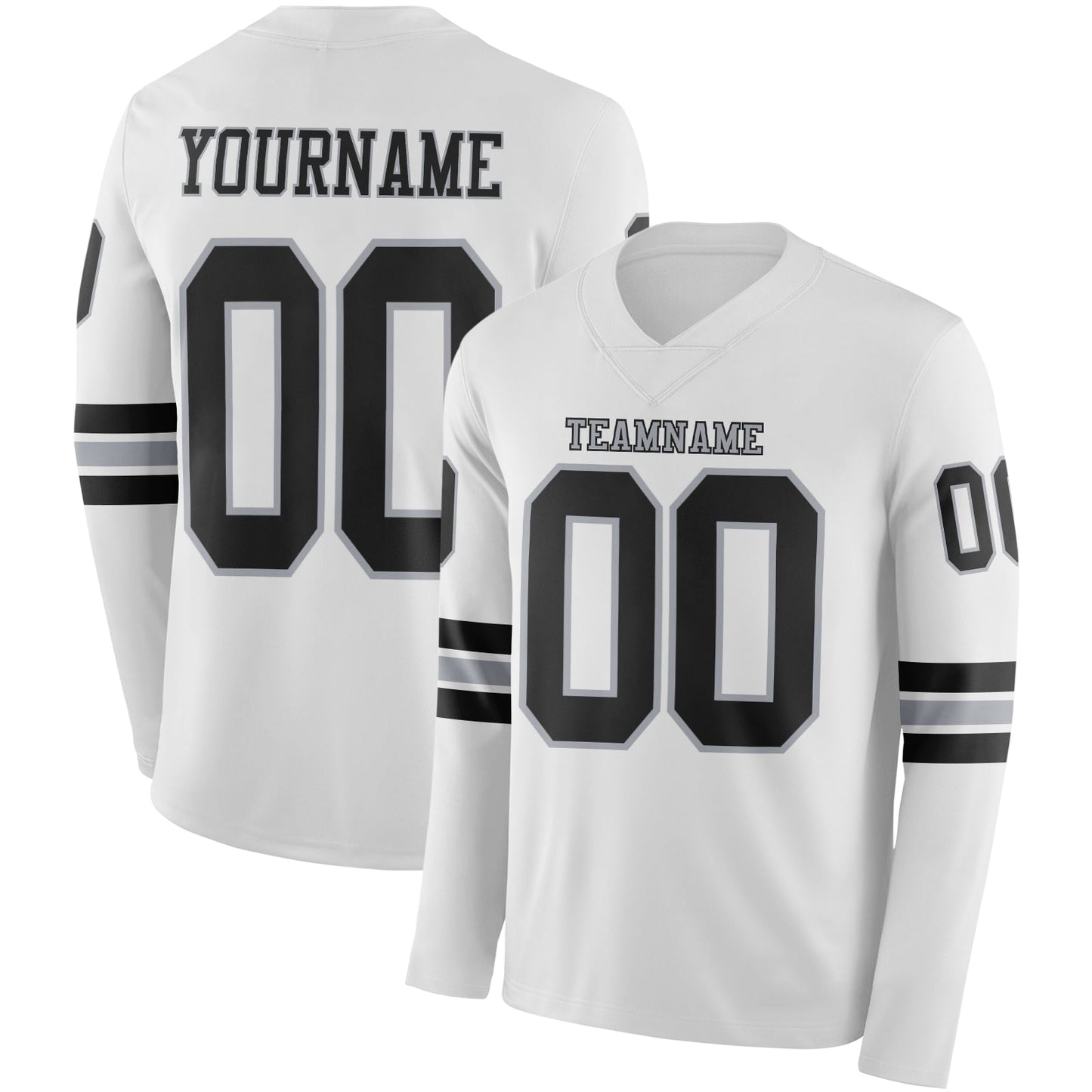 Custom White Black-Gray Long Sleeve Authentic Football Jersey - Main View