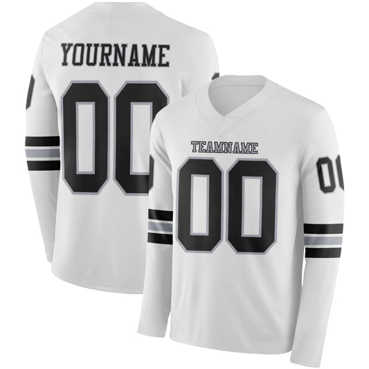 Custom White Black-Gray Long Sleeve Authentic Football Jersey - Main View