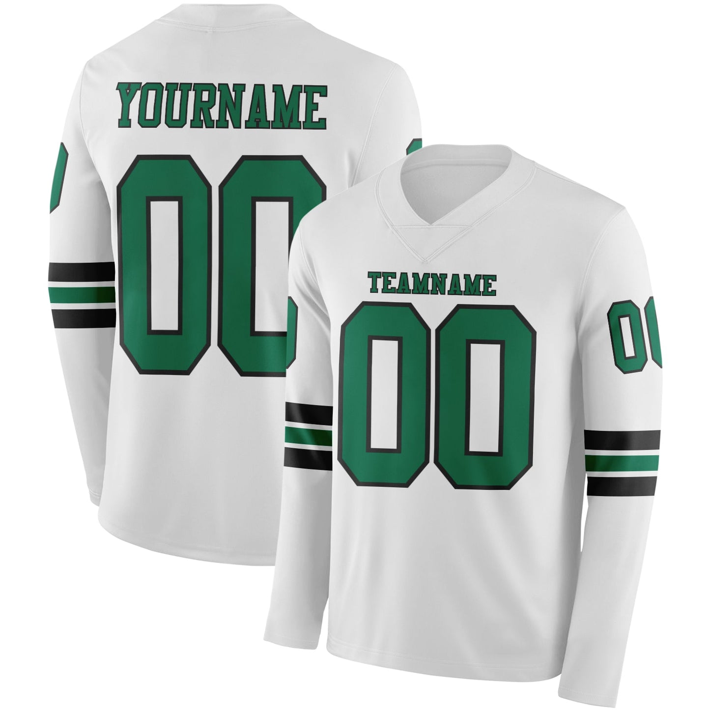 Custom White Kelly Green-Black Long Sleeve Authentic Football Jersey - Main View