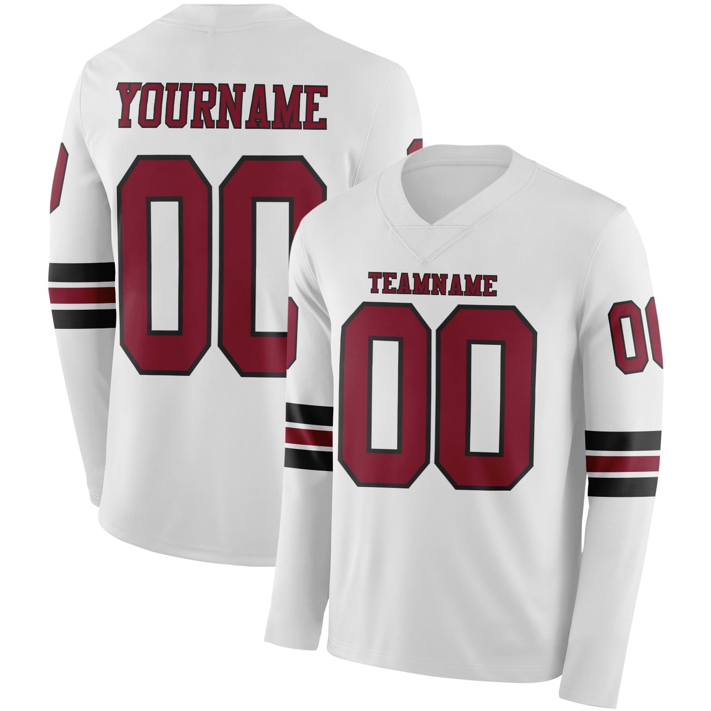 Custom White Crimson-Black Long Sleeve Authentic Football Jersey - Main View