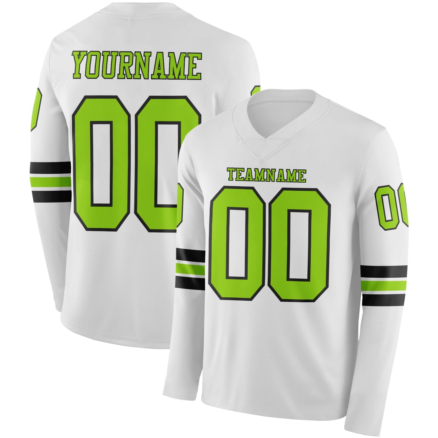Custom White Neon Green-Black Long Sleeve Authentic Football Jersey - Main View
