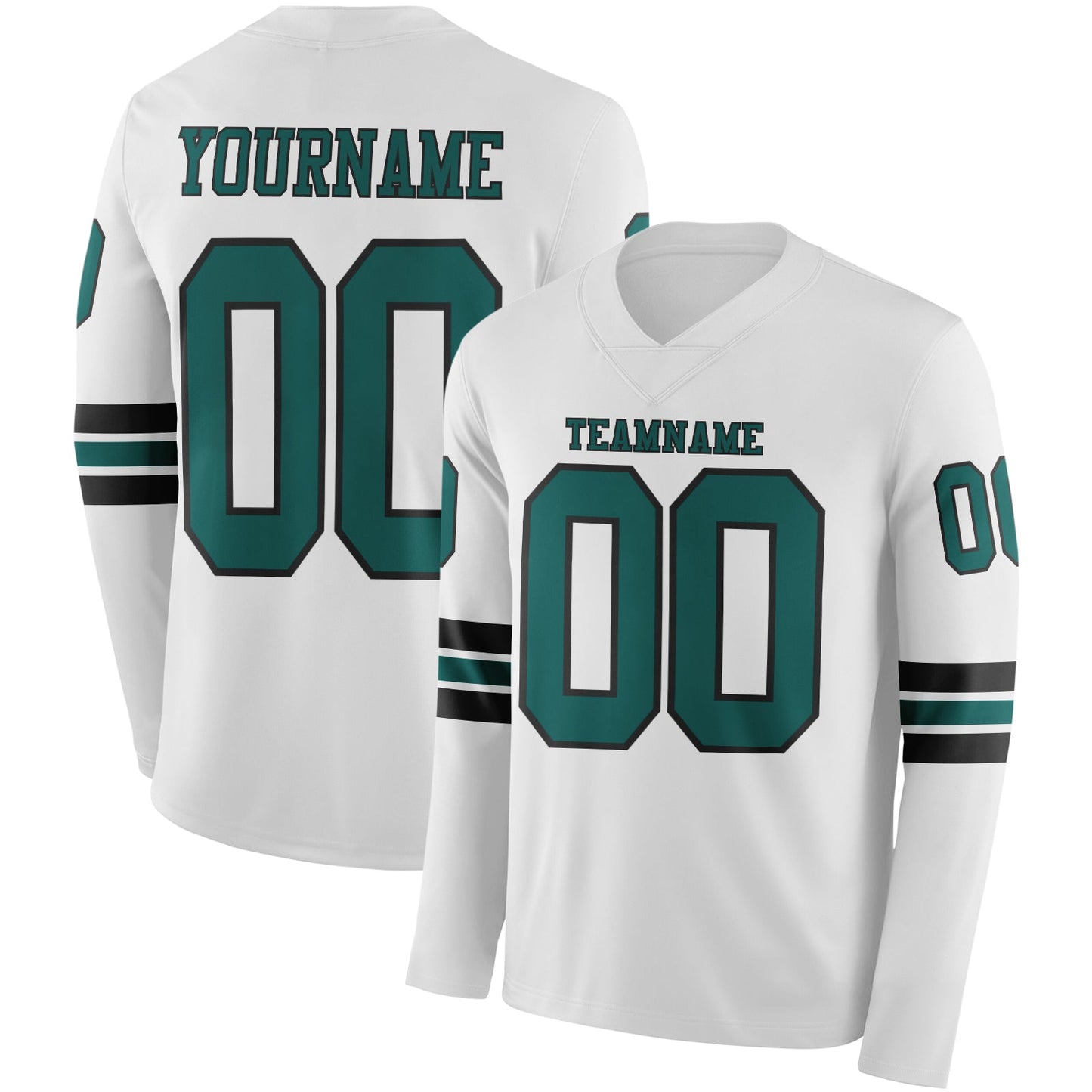 Custom White Midnight Green-Black Long Sleeve Authentic Football Jersey - Main View