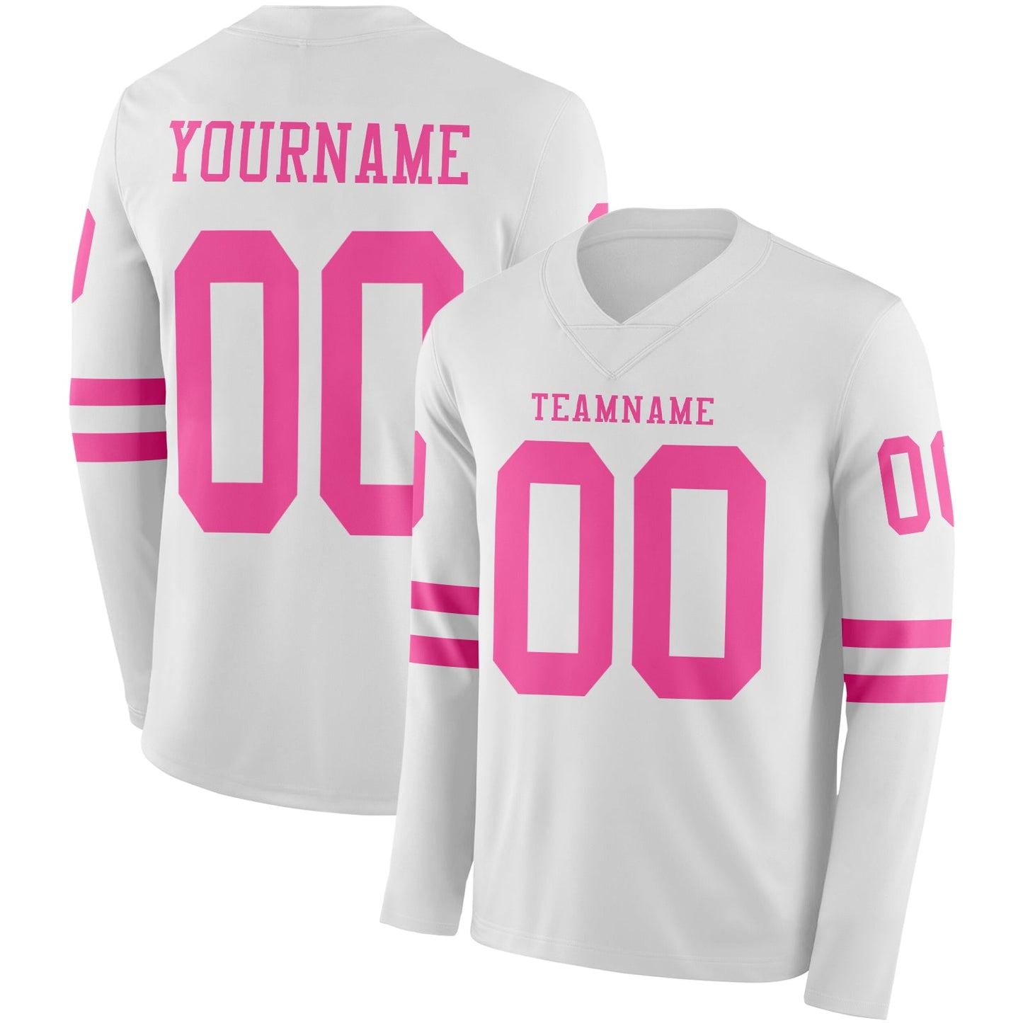 Custom White Pink Long Sleeve Authentic Football Jersey - Main View