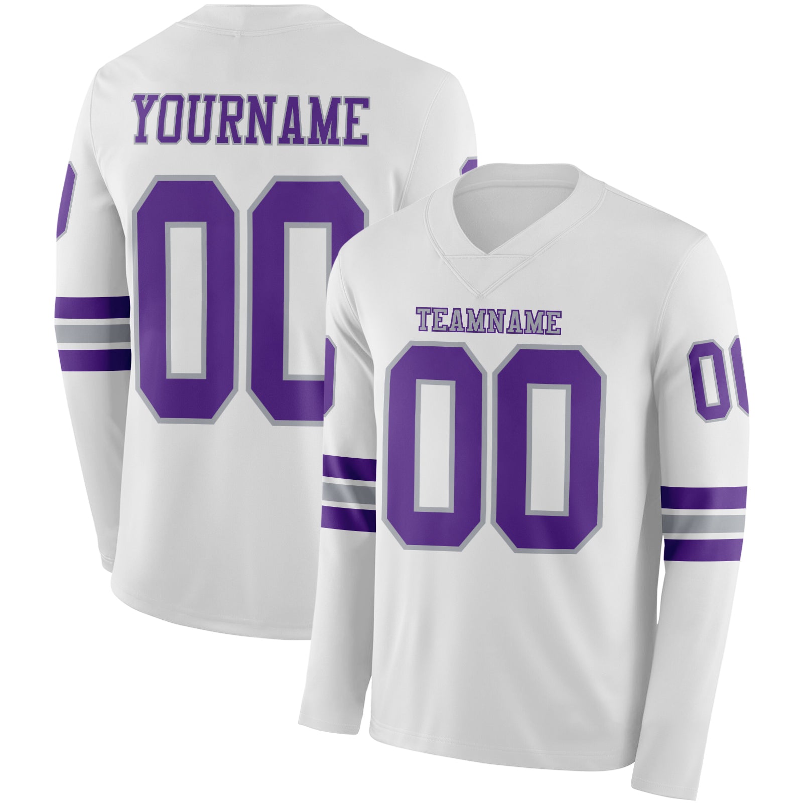 Custom White Purple-Gray Long Sleeve Authentic Football Jersey - Main View