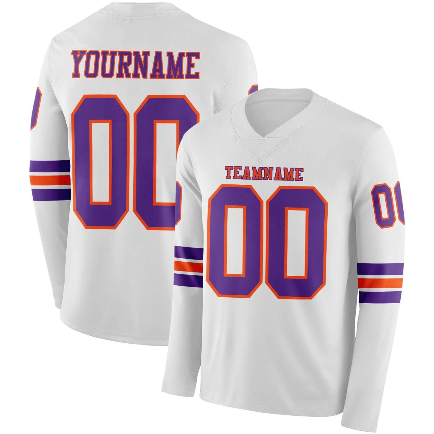 Custom White Purple-Orange Long Sleeve Authentic Football Jersey - Main View