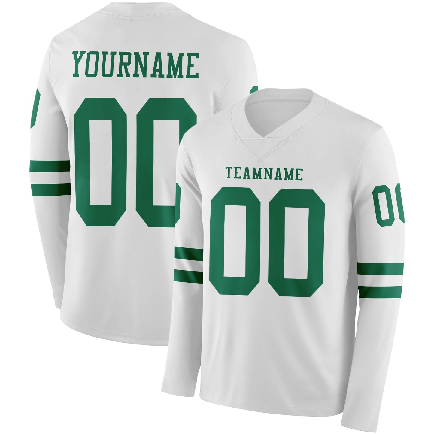Custom White Kelly Green Long Sleeve Authentic Football Jersey - Main View