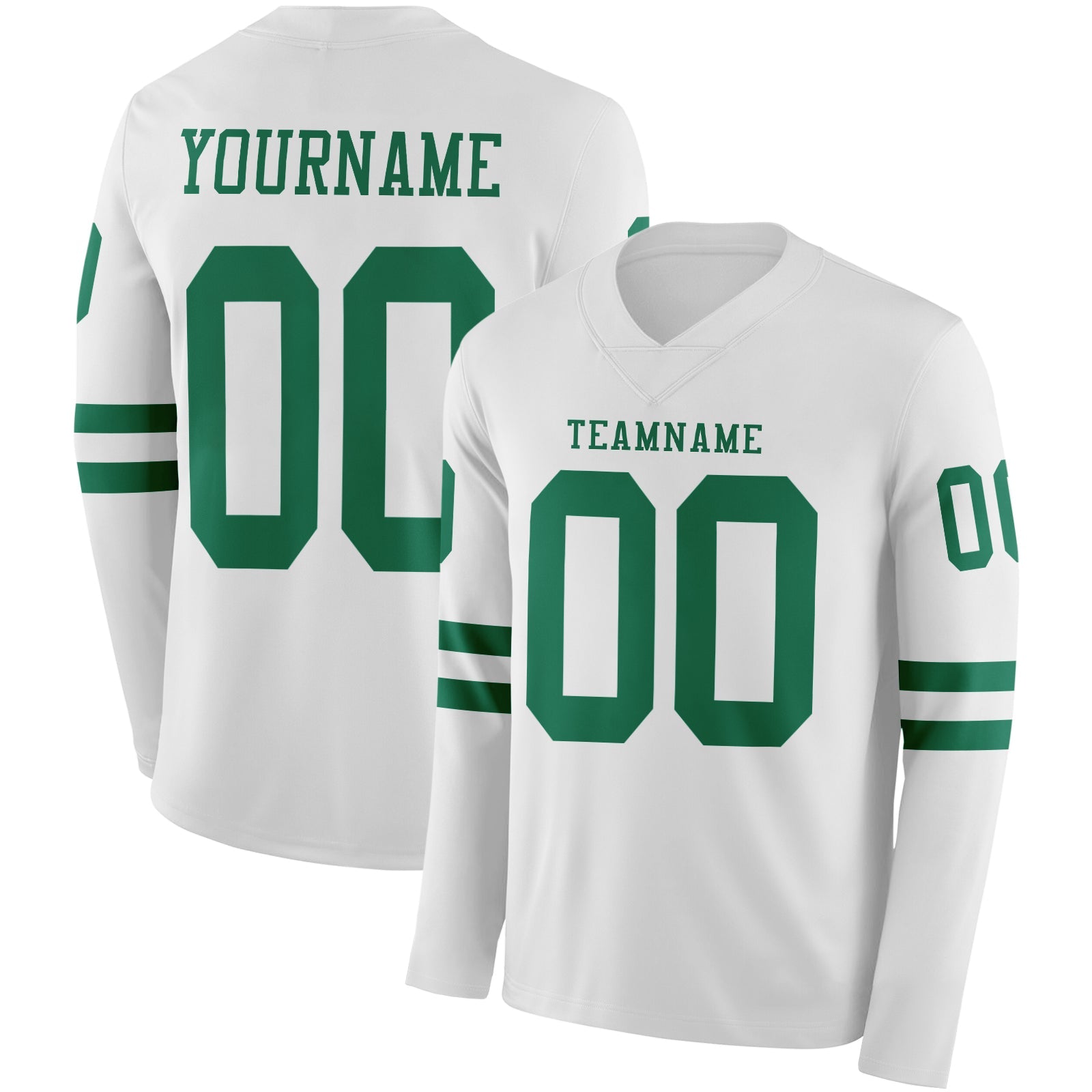 Custom White Kelly Green Long Sleeve Authentic Football Jersey - Main View