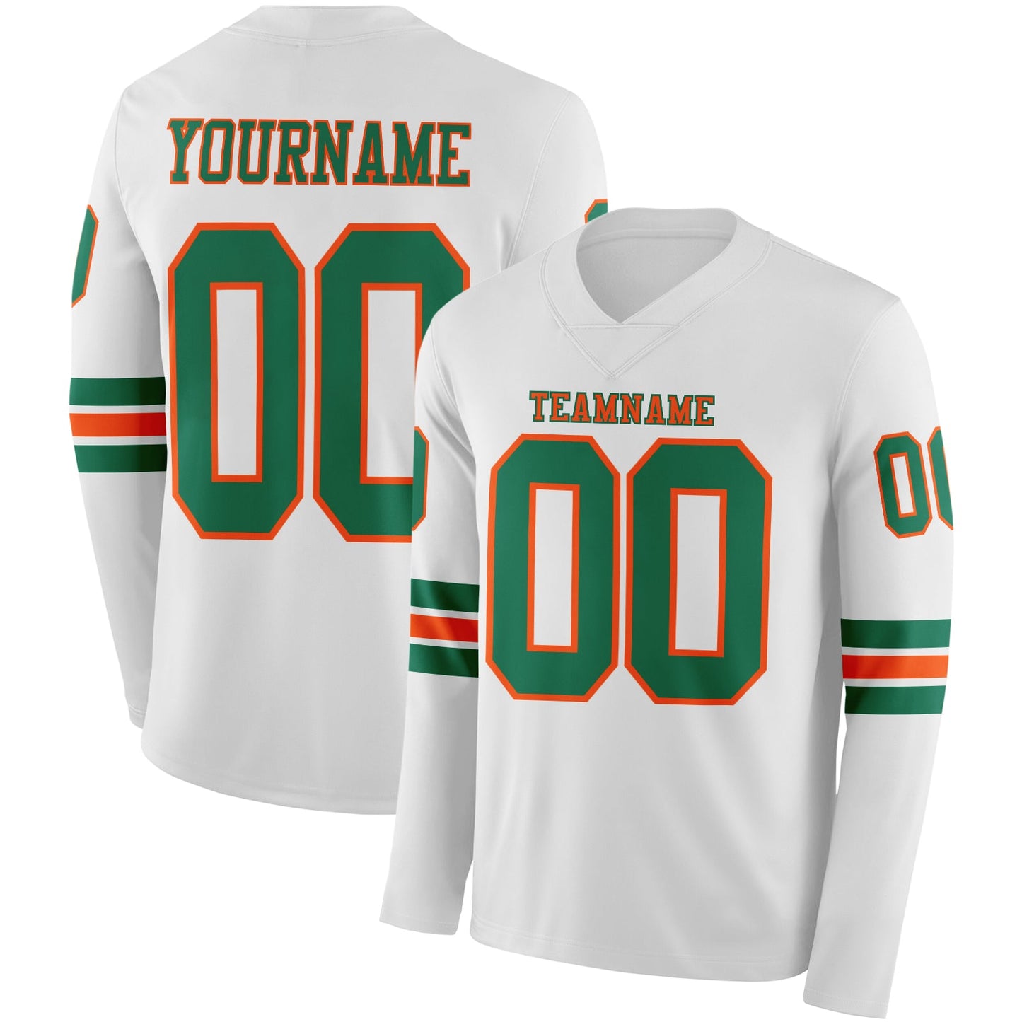 Custom White Kelly Green-Orange Long Sleeve Authentic Football Jersey - Main View