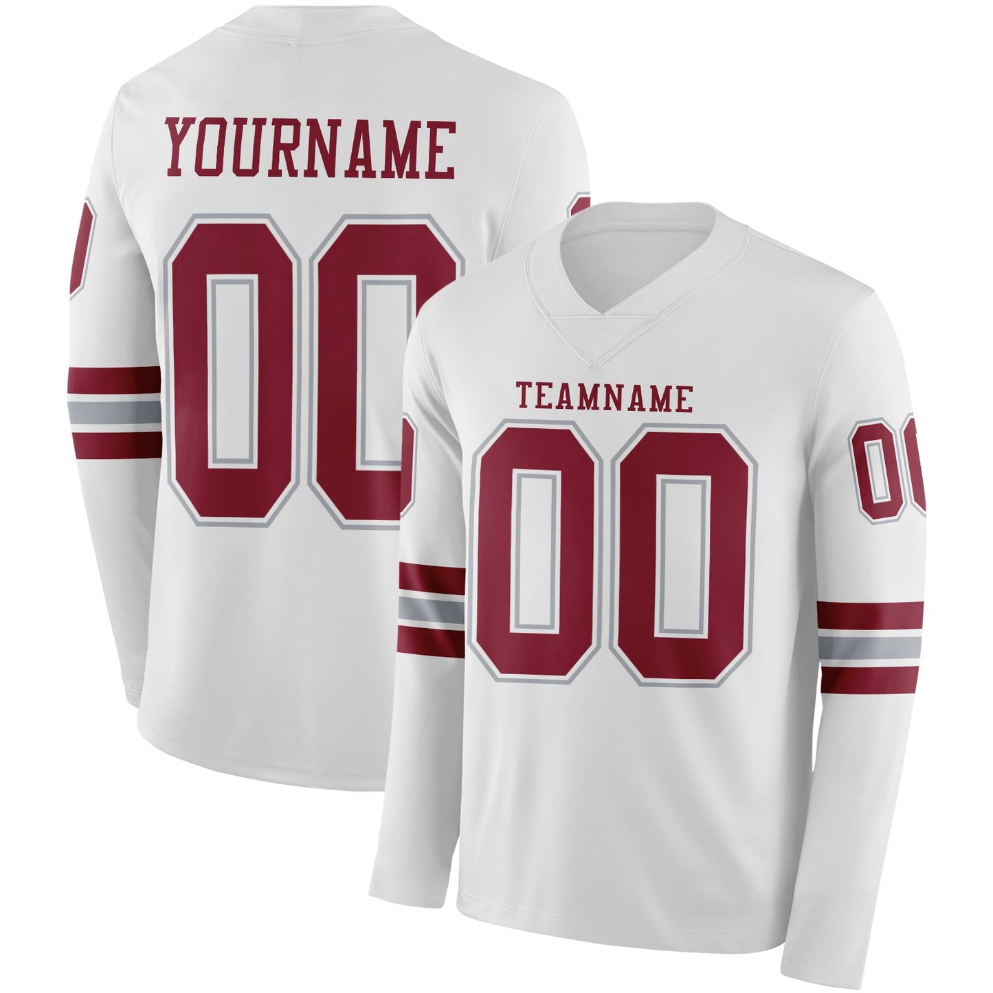 Custom White Crimson-Gray Long Sleeve Authentic Football Jersey - Main View
